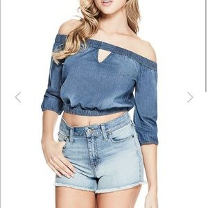 Guess off shoulder denim crop top